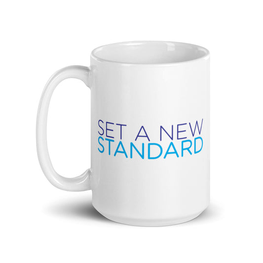 "Set A New Standard" White glossy mug